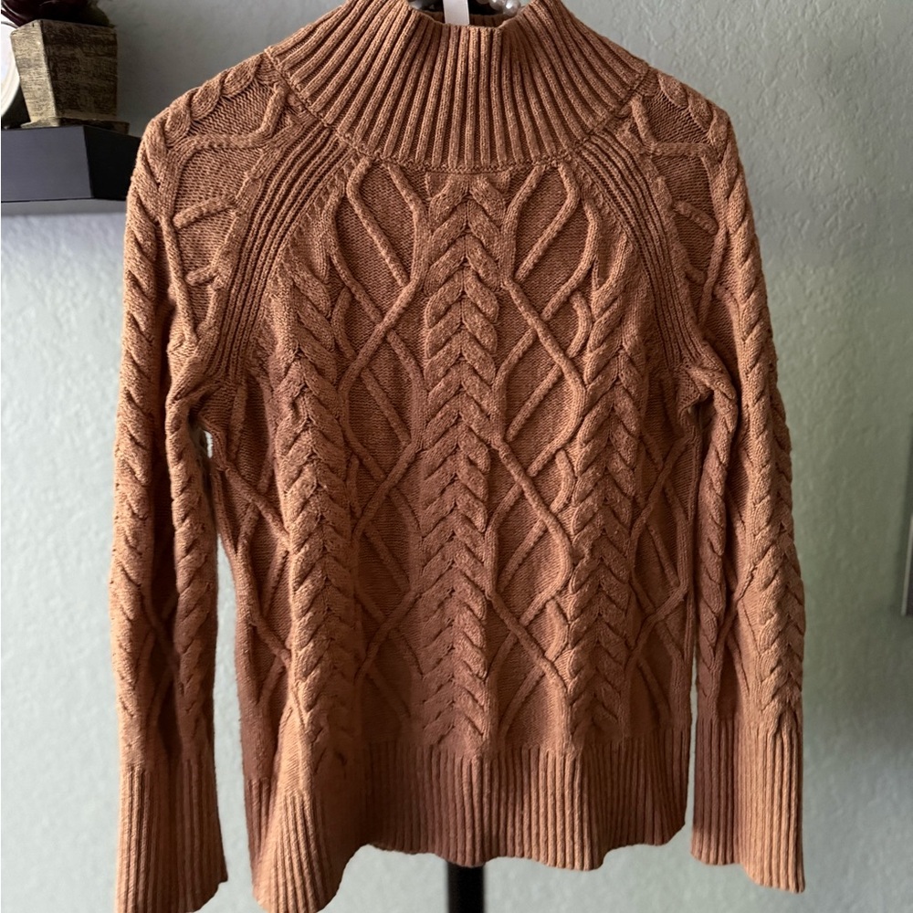Talbots Tan Cowl Neck Cable Knit Sweater